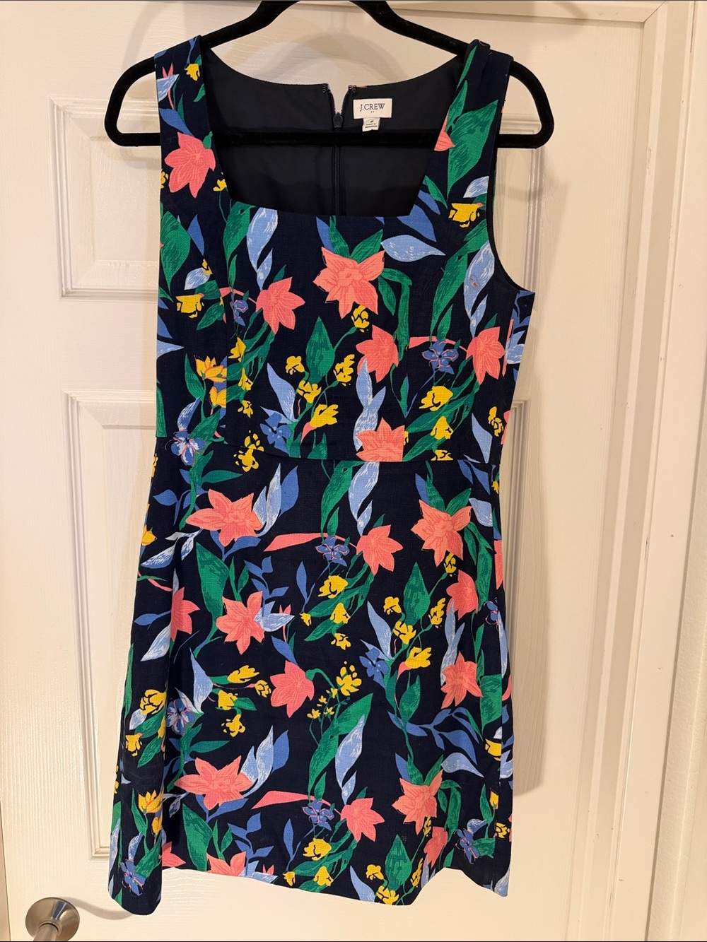J. Crew Navy Floral Sleeveless Sheath Dress - Pink, Green, Yellow, Blue